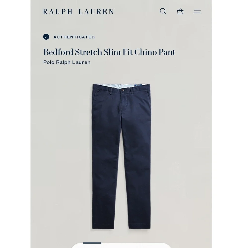 Polo Ralph Lauren Bedford Chino Pant Mens 36x30 Navy Blue Stretch Slim Trousers